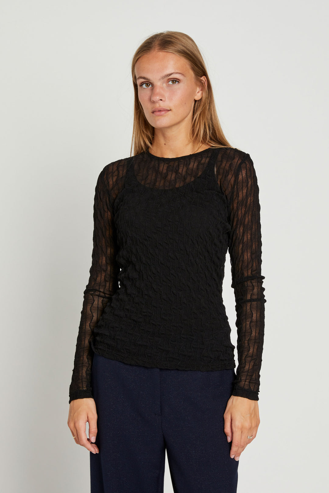 Rue de Femme Round neck blouse BLOUSE Sort
